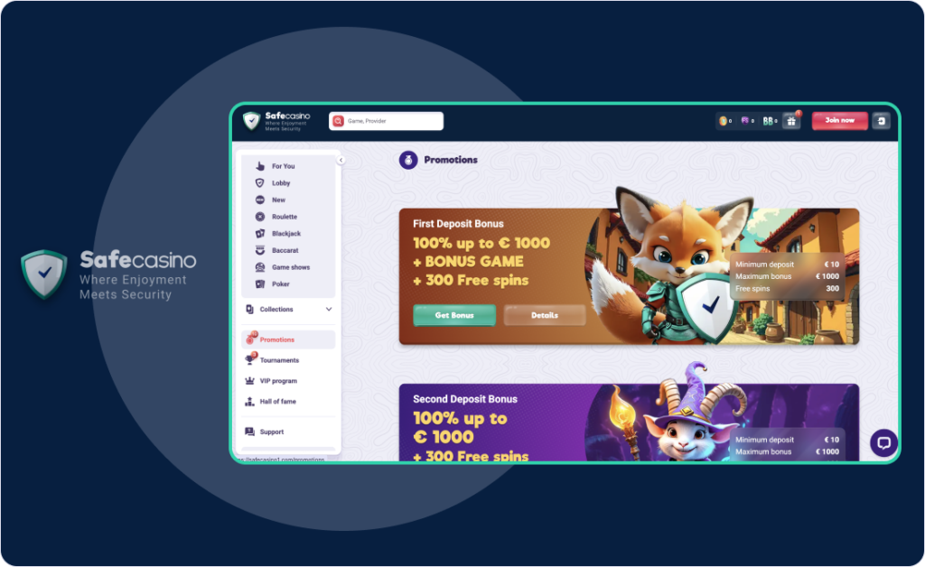 SafeCasino page Μπόνους
