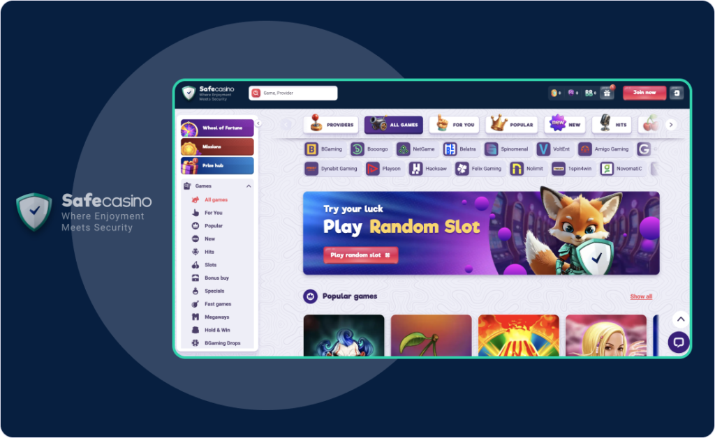 Σελίδα Παιχνίδια SafeCasino
